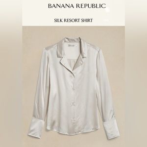 Banana Republic Silk Resort Shirt NWT Size Medium in Transition Cream White